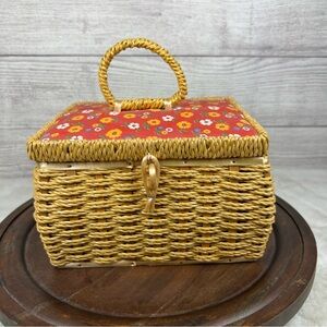 Vintage Scovill Dritz Sewing Basket 60s Flower Wicker Small Cottagecore Grandma